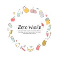 Zero Waste hand drawn illustration with eco icons