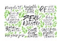 Zero waste handwritten vector letterings set with leaves. Reduce, reuse, recycle, say no to plastic, create less waste. Royalty Free Stock Photo