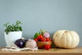 Zero waste healthy food-cereals, seeds, vegetables flat lay on grey background. Groceries in textile bags,glass jars Royalty Free Stock Photo