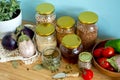 Zero waste healthy food-cereals, seeds, vegetables flat lay on grey background. Groceries in textile bags,glass jars Royalty Free Stock Photo