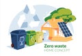 Zero waste house concept. Green energy and recycling. Garbage sorting. Flat vector illustration Royalty Free Stock Photo