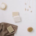 Zero waste kitchen accessories, natural organic soap. Concept of plastic free and eco friendly products in household, top view Royalty Free Stock Photo