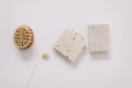 Zero waste kitchen accessories, natural organic soap. Concept of plastic free and eco friendly products in household, top view Royalty Free Stock Photo