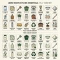 Zero-Waste Kitchen Essentials icon set. Flat vector illustrations for a sustainable, eco-friendly lifestyle and household. Royalty Free Stock Photo