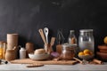 zero-waste kitchen with ingredients, tools, and cookware for healthy cooking and dining