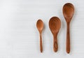 Zero waste kitchen use less plastic concept / Various sizes of wooden spoon and wooden cooked rice ladle Royalty Free Stock Photo