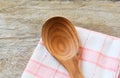 Zero waste kitchen use less plastic concept - wooden spoon rice ladle Royalty Free Stock Photo