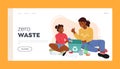 Zero Waste Landing Page Template. Mother Teach Daughter Sorting Trash. Kids Separate Different Garbage into Litter Bin Royalty Free Stock Photo