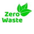 Zero waste lettering text sign or logo with green leaves. Waste management concept. Reduce, reuse, recycle and refuse Royalty Free Stock Photo