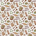Zero waste lifestyle seamless pattern with lettering on white. Ecological, recycle, reused Royalty Free Stock Photo