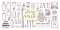 Zero waste lifestyle vector hand drawn set. Collection of eco and natural elements. Go green concept