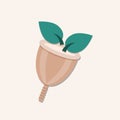 Zero waste menstrual cup with leaves isolated on beige background. Eco friendly concept in flat style.