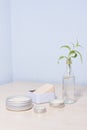 Zero waste options for your bathroom. Reusable, repurposed glass and tin cosmetics containers. Royalty Free Stock Photo