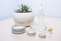 Zero waste options for your bathroom. Reusable, repurposed tin cosmetics containers. Royalty Free Stock Photo