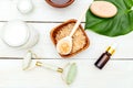 Zero waste. Organic beauty products on wooden background Royalty Free Stock Photo
