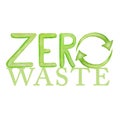 Zero waste phrase with Green Recycled cycle arrows icon. Watercolor hand drawn illustration isolated on white background Royalty Free Stock Photo