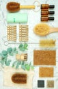 Zero-waste, plastic-free laundry and cleaning household products flatlay. Royalty Free Stock Photo