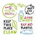 ZERO WASTE QUOTES Ecological Problem Vector Illustration Set Royalty Free Stock Photo