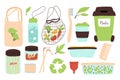 Zero waste set. Collection of environmental elements. Vector illustration.Flat style. Royalty Free Stock Photo