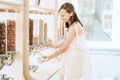 Zero waste shop. Girl buying in sustainable plastic free grocery store Royalty Free Stock Photo