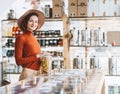 Zero waste shop. Woman buying foods in plastic free grocery store Royalty Free Stock Photo