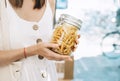 Zero waste shop. Woman buying products in plastic free grocery store Royalty Free Stock Photo