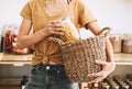 Zero waste shop. Woman buying products in plastic free grocery store Royalty Free Stock Photo