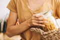 Zero waste shop. Woman buying products in plastic free grocery store Royalty Free Stock Photo