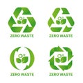 Zero waste sign concept with green leaf in arrow around cycle style vector design Royalty Free Stock Photo