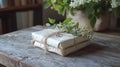 Zero-waste summer gift wrapping on rustic table . Royalty Free Stock Photo
