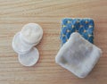 Zero waste swap concept with single-use cotton pads and reusable fabric pads as an alternative