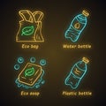 Zero waste swaps handmade neon light icons set Royalty Free Stock Photo