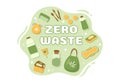 Zero Waste Template Hand Drawn Cartoon Flat Illustration with Durable and Reusable Items or Products to be Eco Friendly