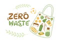 Zero Waste Template Hand Drawn Cartoon Flat Illustration with Durable and Reusable Items or Products to be Eco Friendly