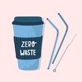 Zero waste. Thermo cup or reusable lidded cups