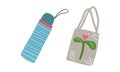 Zero Waste with Water Flask and Canvas Bag as Everyday Reused Object Vector Set