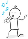 Stick figure sings music with microphone