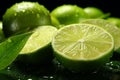 Zestful Green Lime slice, water droplet backdrop, radiating freshness Royalty Free Stock Photo