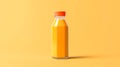 Orange juice in a glass bottle, vibrant background. Royalty Free Stock Photo