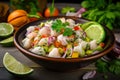 Zesty Ceviche served in a vibrant bowl with freshly chopped herbs and lime wedges on the side