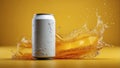 Zesty Citrus Splash, Soft Drink Can with Minimalist Design and Copy Space