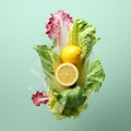 Zesty Delights: A Vibrant Lemon and Lettuce Duo on a Pink Canvas