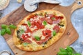 Zesty Italian pizza flat lay Royalty Free Stock Photo