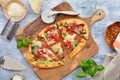 Zesty Italian pizza flat lay Royalty Free Stock Photo