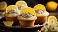 A zesty lemon poppy seed muffin, bursting with citrus flavor and adorned with tiny poppy seeds Royalty Free Stock Photo