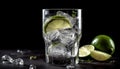 Zesty Refresher: Iced Mineral Water with Fresh Lime in a Glass - Generative Ai
