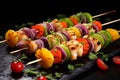 Zesty Skewers vegetables grill scallops. Generate Ai