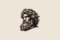 Zeus Face Logo Ancient God from Greek Mythology Man Beard Laurel Headband