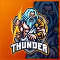 Zeus Thunder God mascot esport logo design illustrations vector template, Greece Ancient Gods logo for team game streamer merch, Royalty Free Stock Photo