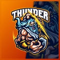 Zeus Thunder God mascot esport logo design illustrations vector template, Greece Ancient Gods logo for team game streamer merch, Royalty Free Stock Photo